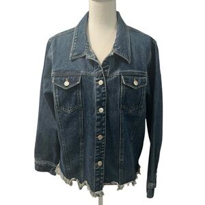 Back In The Saddle Western Style Denim Jean Jacket Raw Hem Cowgirl Rancher L